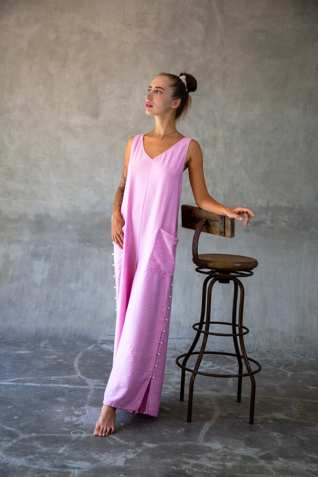 Elegant pink convertible palazzo jumpsuit for resort evening wear